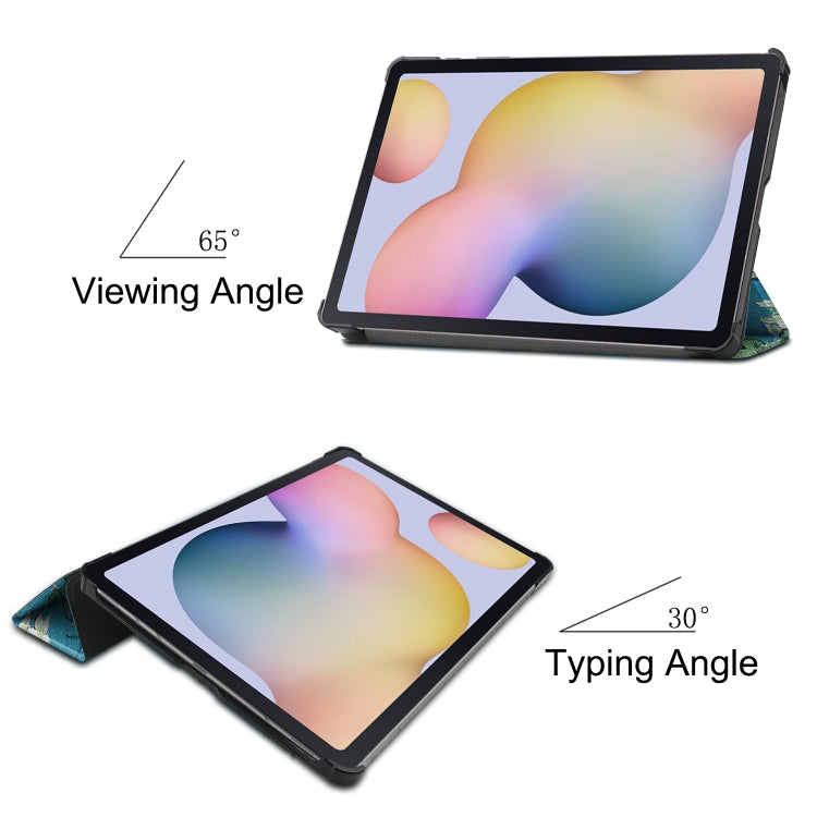 Colored Drawing Pattern Horizontal Flip Leather Case with Three-folding Holder & Sleep / Wake-up Function, For Samsung Galaxy Tab S7 T870