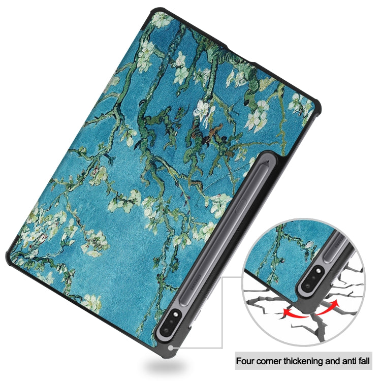 Colored Drawing Pattern Horizontal Flip Leather Case with Three-folding Holder & Sleep / Wake-up Function, For Samsung Galaxy Tab S7 T870