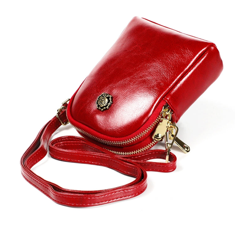 6062 Lady Retro Oil Wax Leather Shoulder Bag Small Phone bag, 6062 Red