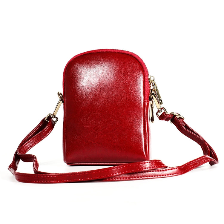 6062 Lady Retro Oil Wax Leather Shoulder Bag Small Phone bag, 6062 Red