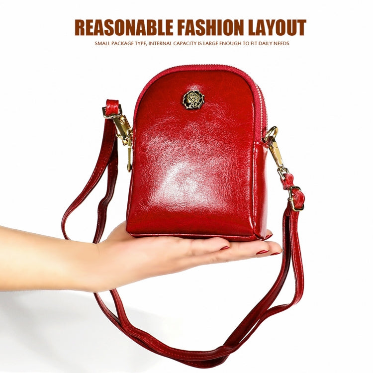 6062 Lady Retro Oil Wax Leather Shoulder Bag Small Phone bag, 6062 Red