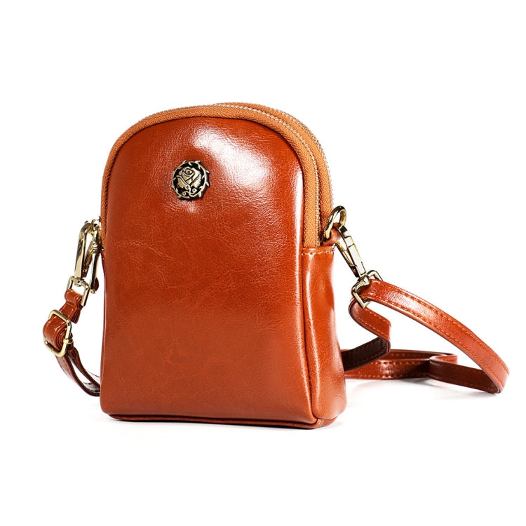 6062 Lady Retro Oil Wax Leather Shoulder Bag Small Phone bag, 6062 Brown
