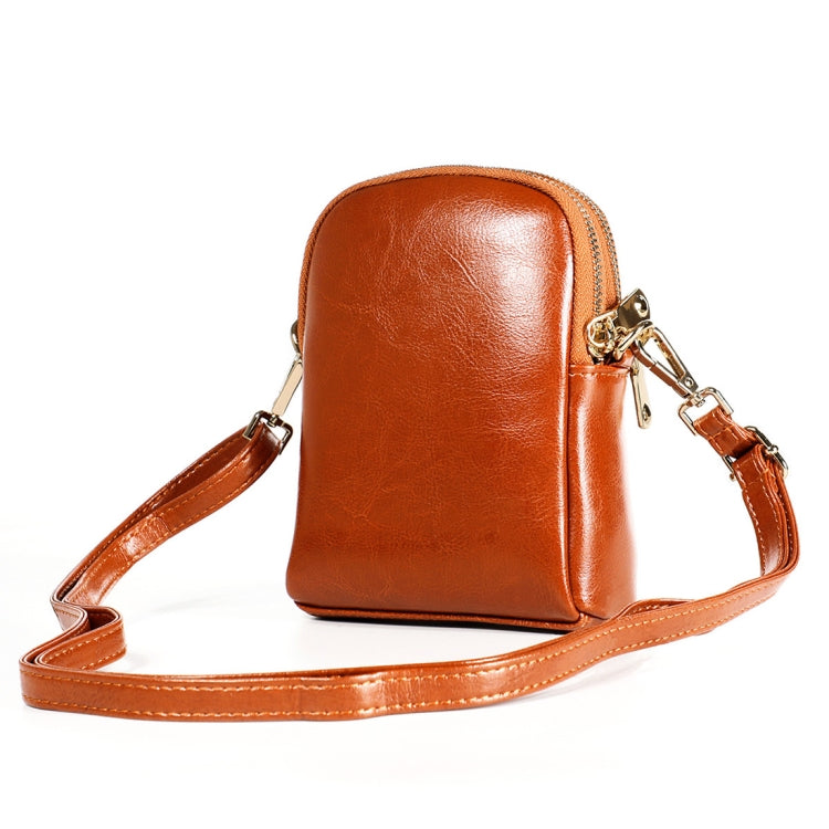 6062 Lady Retro Oil Wax Leather Shoulder Bag Small Phone bag, 6062 Brown