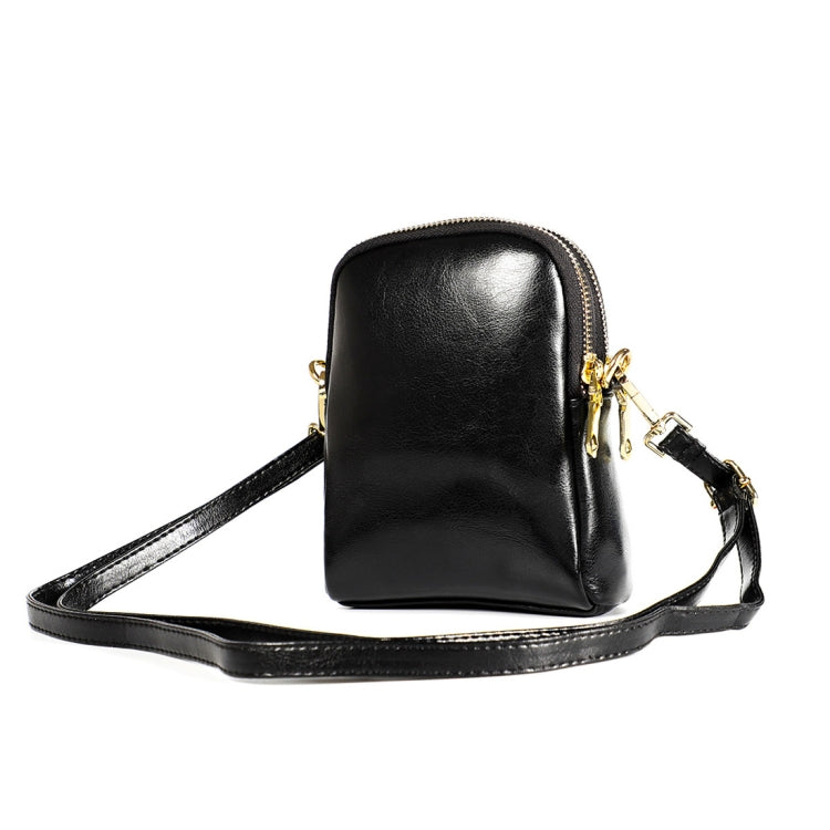 6062 Lady Retro Oil Wax Leather Shoulder Bag Small Phone bag, 6062 Black