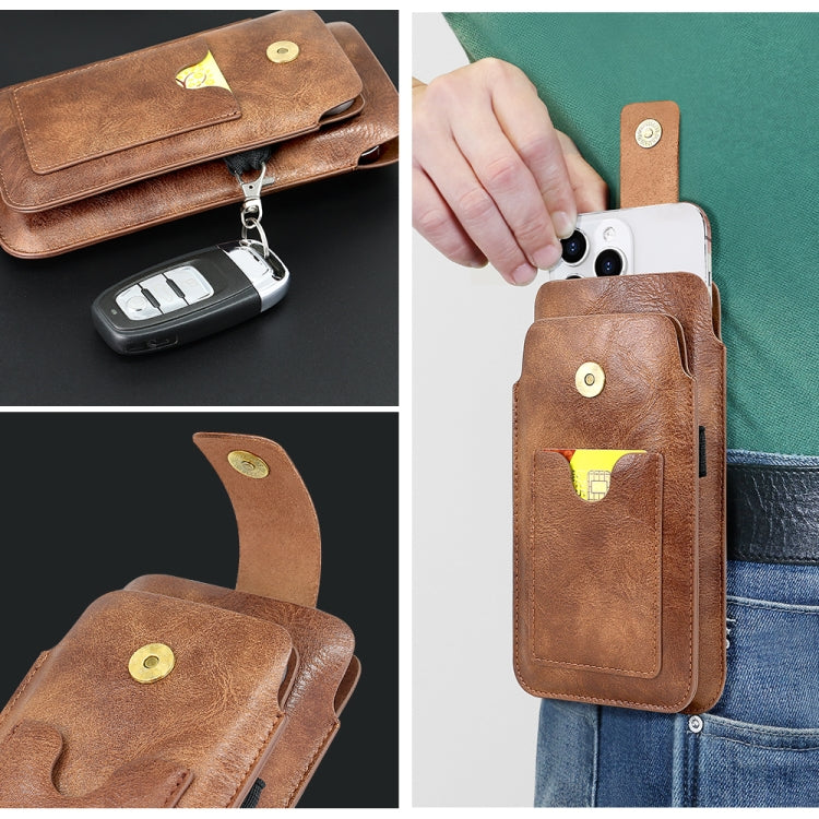 6.5-7.2 inch Universal Retro Magnetic Buckle Double Layer Phone Waist Bag