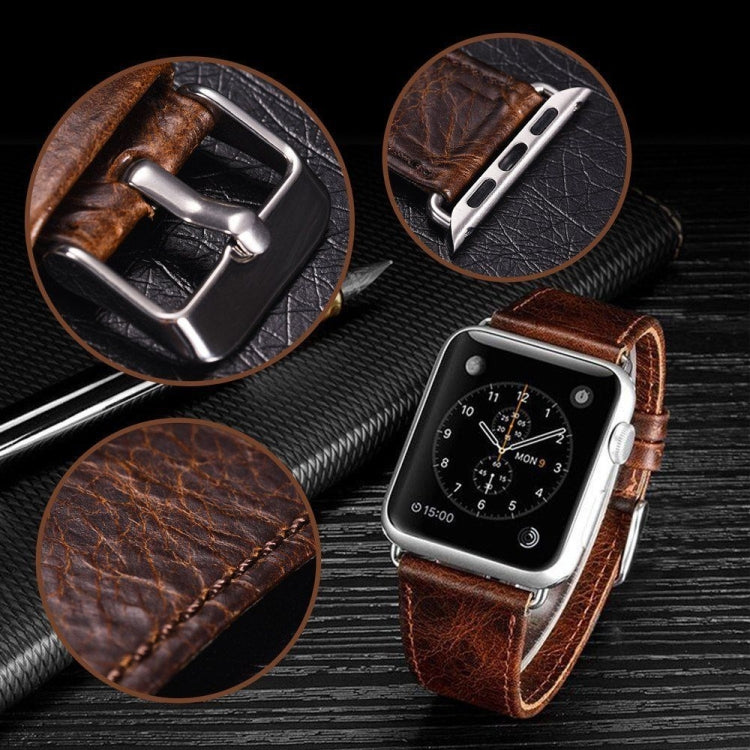Round Tail Retro Crazy Horse Texture Genuine Leather Replacement Strap Watchband, Compatible with Apple Watch 5 & 4 44mm / 3 & 2 & 1 42mm