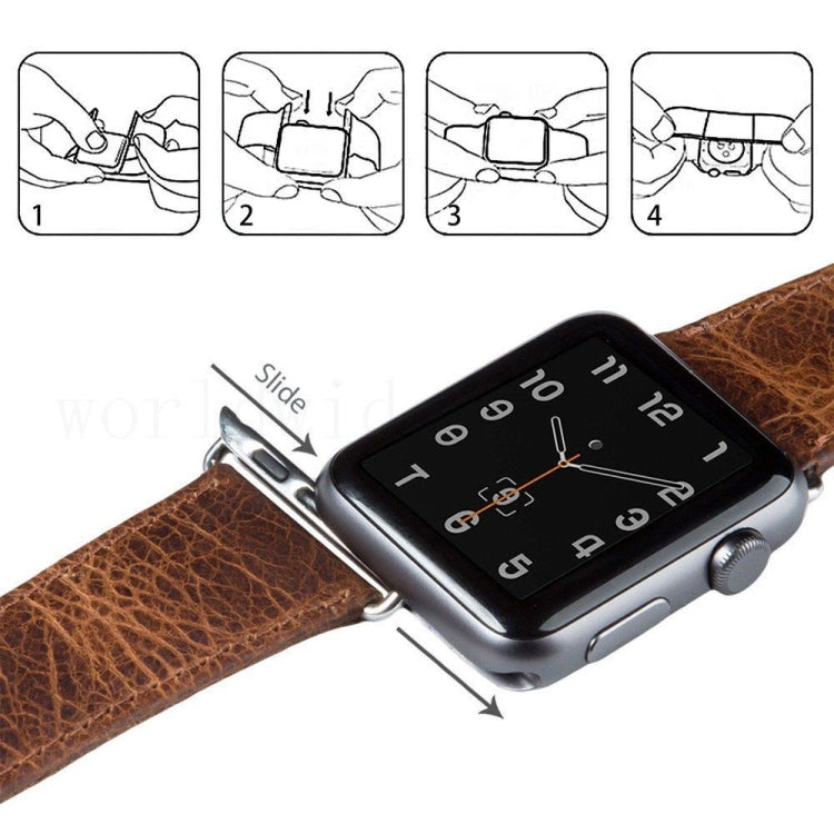 Round Tail Retro Crazy Horse Texture Genuine Leather Replacement Strap Watchband, Compatible with Apple Watch 5 & 4 44mm / 3 & 2 & 1 42mm