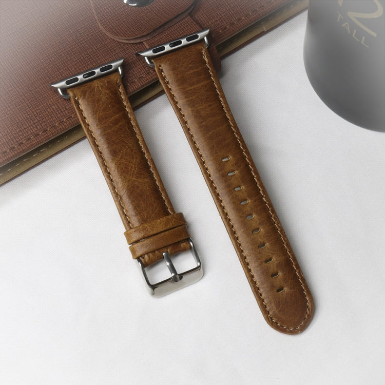 Round Tail Retro Crazy Horse Texture Genuine Leather Replacement Strap Watchband, Compatible with Apple Watch 5 & 4 44mm / 3 & 2 & 1 42mm