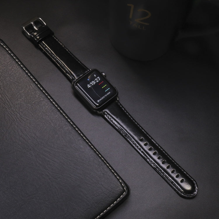 Round Tail Retro Crazy Horse Texture Genuine Leather Replacement Strap Watchband, Compatible with Apple Watch Series 7 41mm / 6 & SE & 5 & 4 40mm / 3 & 2 & 1 38mm