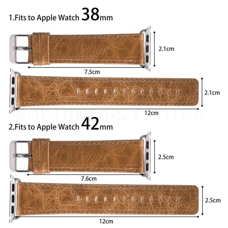 Round Tail Retro Crazy Horse Texture Genuine Leather Replacement Strap Watchband, Compatible with Apple Watch Series 7 41mm / 6 & SE & 5 & 4 40mm / 3 & 2 & 1 38mm