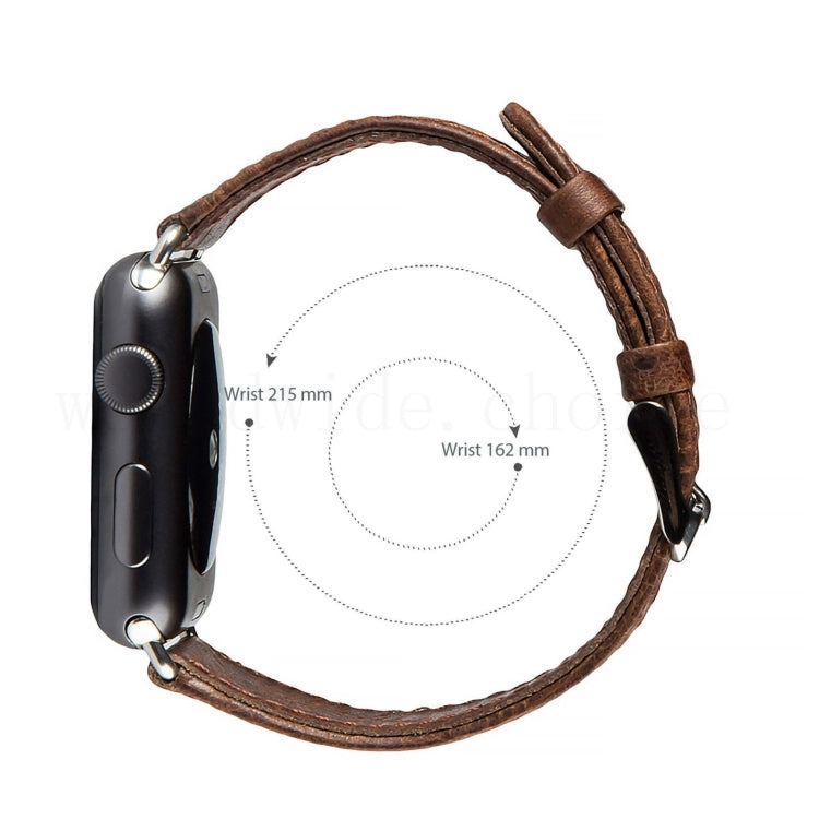 Round Tail Retro Crazy Horse Texture Genuine Leather Replacement Strap Watchband, Compatible with Apple Watch Series 7 41mm / 6 & SE & 5 & 4 40mm / 3 & 2 & 1 38mm