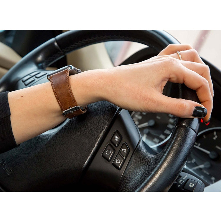 Round Tail Retro Crazy Horse Texture Genuine Leather Replacement Strap Watchband, Compatible with Apple Watch Series 7 41mm / 6 & SE & 5 & 4 40mm / 3 & 2 & 1 38mm