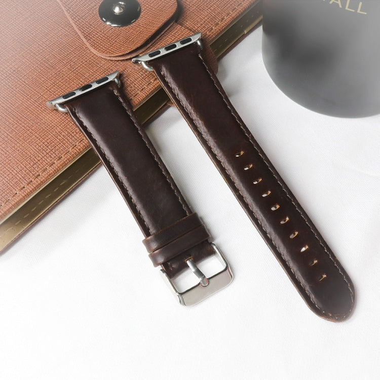 Round Tail Retro Crazy Horse Texture Genuine Leather Replacement Strap Watchband, Compatible with Apple Watch Series 7 41mm / 6 & SE & 5 & 4 40mm / 3 & 2 & 1 38mm