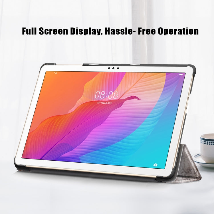 For Huawei Enjoy Tablet 2 10.1 inch / Honor Pad 6 10.1 inch Colored Drawing Pattern Horizontal Flip Leather Case with Three-folding Holder & Sleep / Wake-up Function