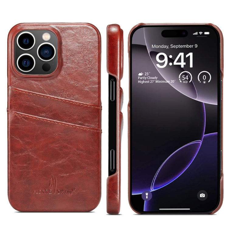 Fierre Shann Retro Oil Wax Texture Card Slots PU Leather Phone Case, Compatible with iPhone 16 Pro Max