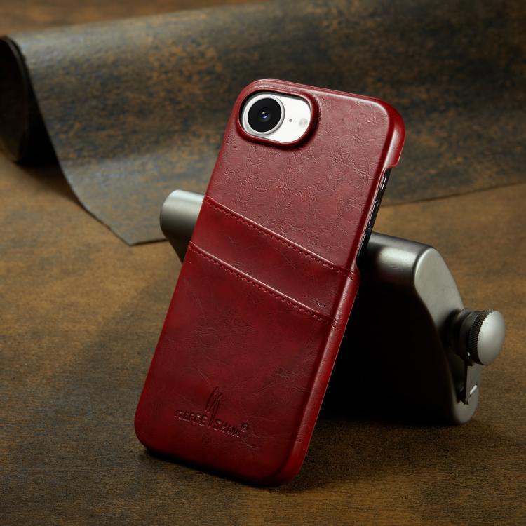 Fierre Shann Retro Oil Wax Texture Card Slots PU Leather Phone Case, Compatible with iPhone 16e