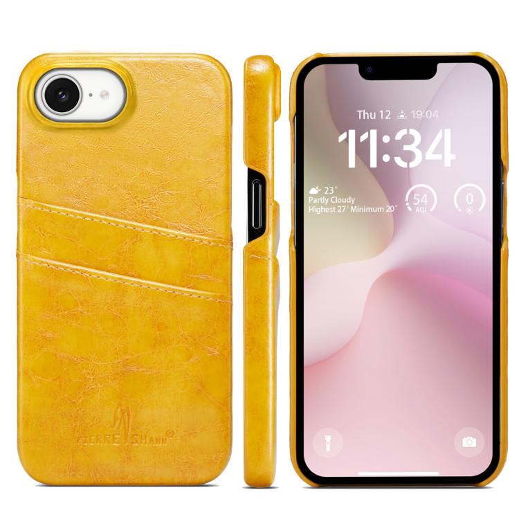 Fierre Shann Retro Oil Wax Texture Card Slots PU Leather Phone Case, Compatible with iPhone 16e