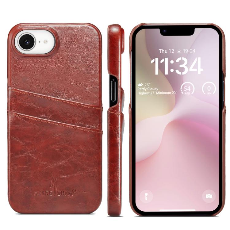 Fierre Shann Retro Oil Wax Texture Card Slots PU Leather Phone Case, Compatible with iPhone 16e