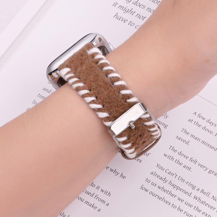 Retro Stitched Wool Genuine Leather Watch Band, Compatible with Apple Watch 46mm / 49mm / 45mm / 44mm