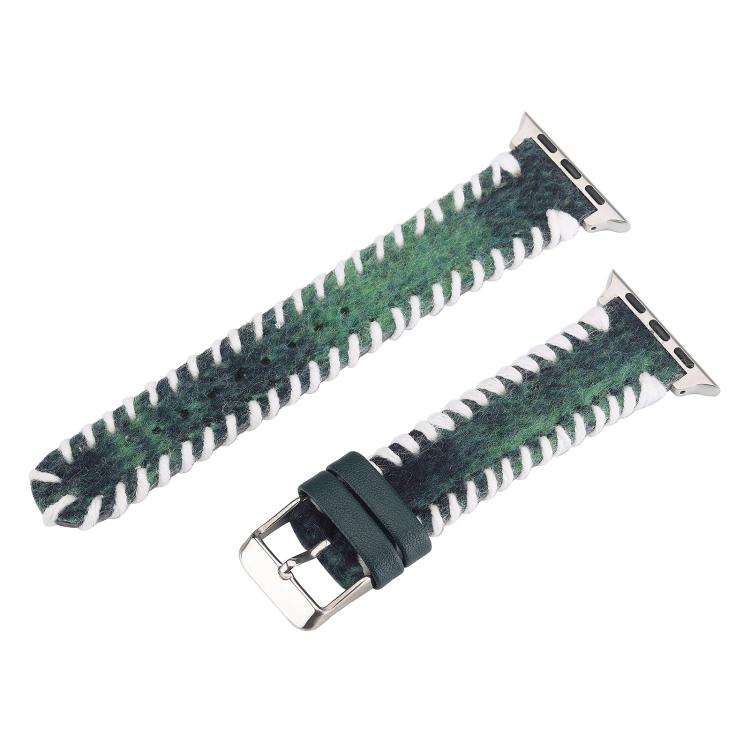 Retro Stitched Wool Genuine Leather Watch Band, Compatible with Apple Watch 46mm / 49mm / 45mm / 44mm