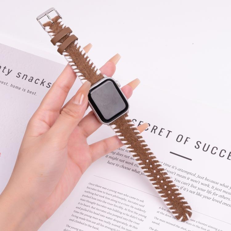 Retro Stitched Wool Genuine Leather Watch Band, Compatible with Apple Watch 42mm / 41mm / 40mm / 38mm
