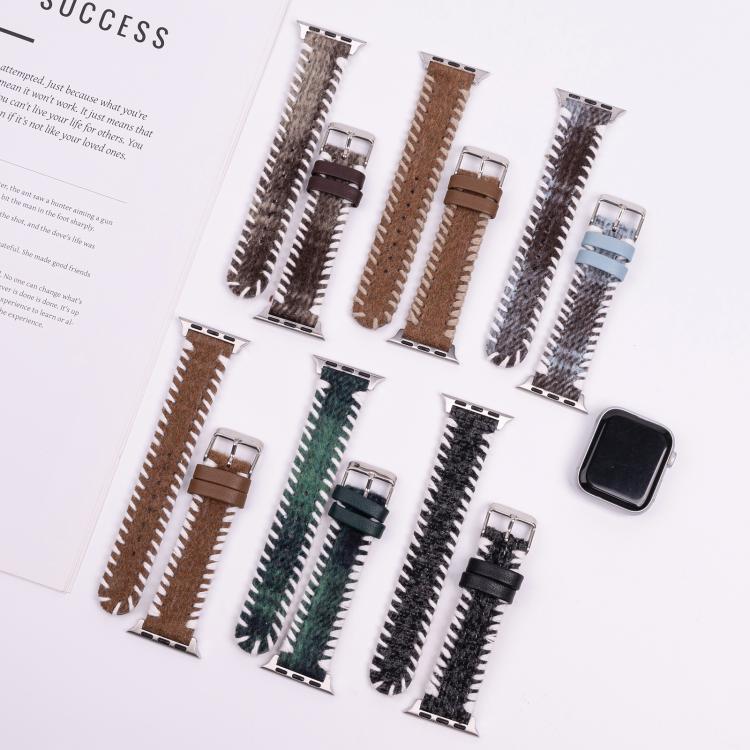 Retro Stitched Wool Genuine Leather Watch Band, Compatible with Apple Watch 46mm / 49mm / 45mm / 44mm