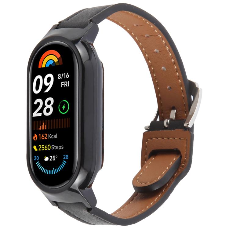 PC Case Integrated Microfiber Leather Watch Band, Compatible with Xiaomi Smart Band 9
