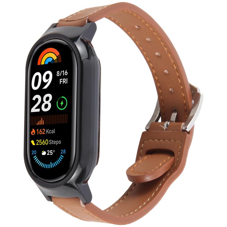 PC Case Integrated Microfiber Leather Watch Band, Compatible with Xiaomi Smart Band 9