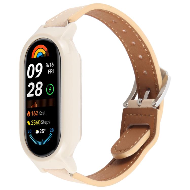 PC Case Integrated Microfiber Leather Watch Band, Compatible with Xiaomi Smart Band 9