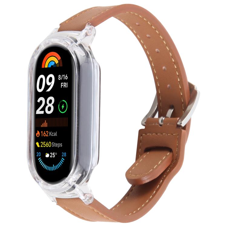 PC Case Integrated Microfiber Leather Watch Band, Compatible with Xiaomi Smart Band 9