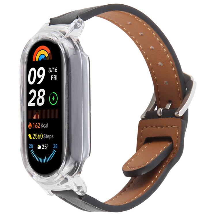 PC Case Integrated Microfiber Leather Watch Band, Compatible with Xiaomi Smart Band 9