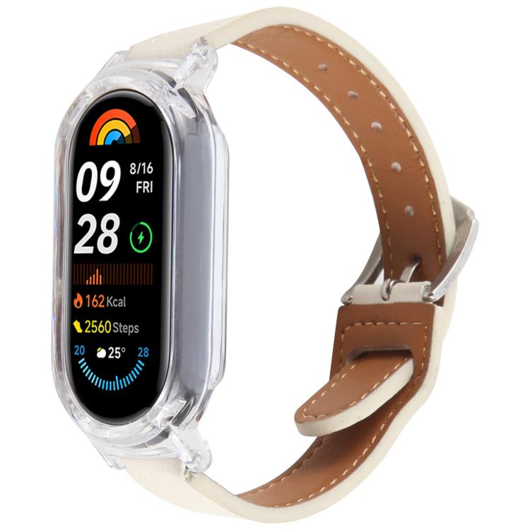 PC Case Integrated Microfiber Leather Watch Band, Compatible with Xiaomi Smart Band 9
