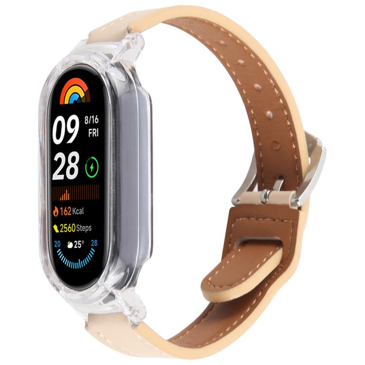 PC Case Integrated Microfiber Leather Watch Band, Compatible with Xiaomi Smart Band 9