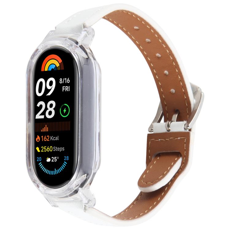 PC Case Integrated Microfiber Leather Watch Band, Compatible with Xiaomi Smart Band 9