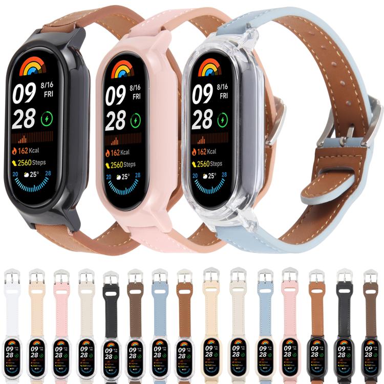 PC Case Integrated Microfiber Leather Watch Band, Compatible with Xiaomi Smart Band 9