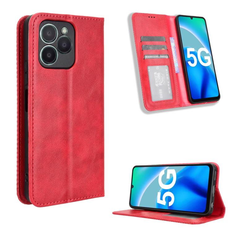 Magnetic Buckle Retro Texture Leather Phone Case, Compatible with Fossibot S1 5G