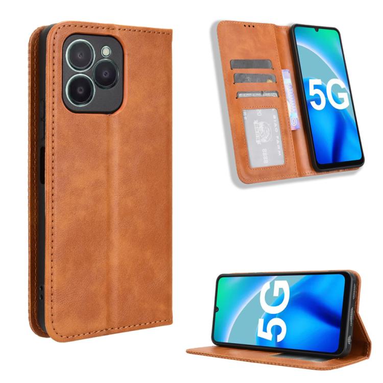 Magnetic Buckle Retro Texture Leather Phone Case, Compatible with Fossibot S1 5G