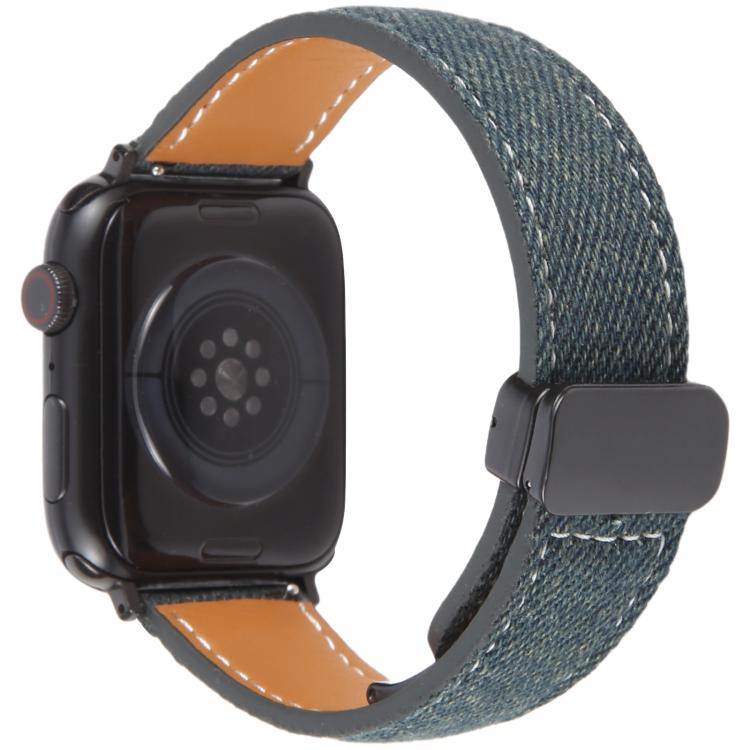 Folding Magnetic Buckle Denim Leather Watch Band, Compatible with Apple Watch 46mm / 49mm / 45mm / 44mm
