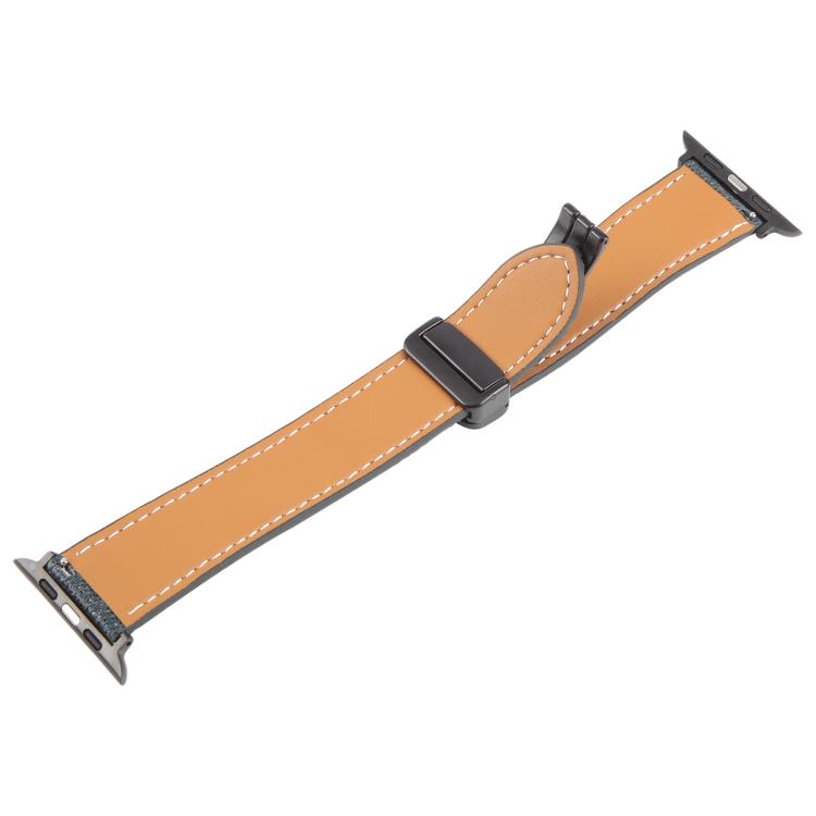Folding Magnetic Buckle Denim Leather Watch Band, Compatible with Apple Watch 46mm / 49mm / 45mm / 44mm