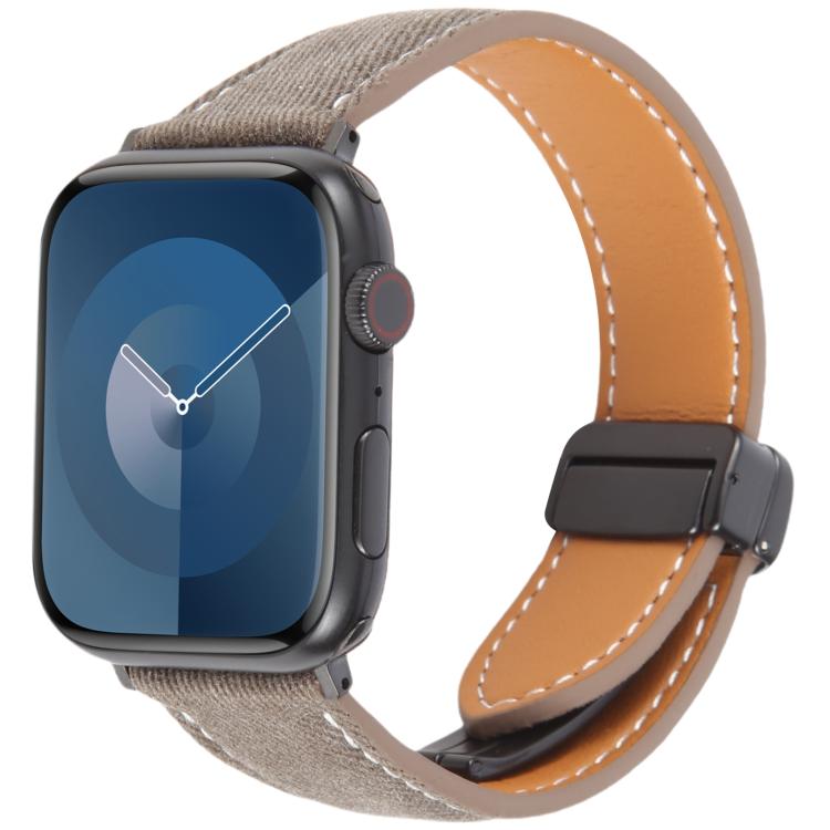 Folding Magnetic Buckle Denim Leather Watch Band, Compatible with Apple Watch 46mm / 49mm / 45mm / 44mm