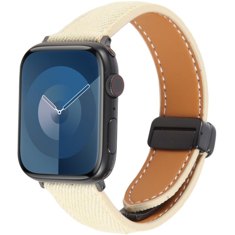 Folding Magnetic Buckle Denim Leather Watch Band, Compatible with Apple Watch 46mm / 49mm / 45mm / 44mm