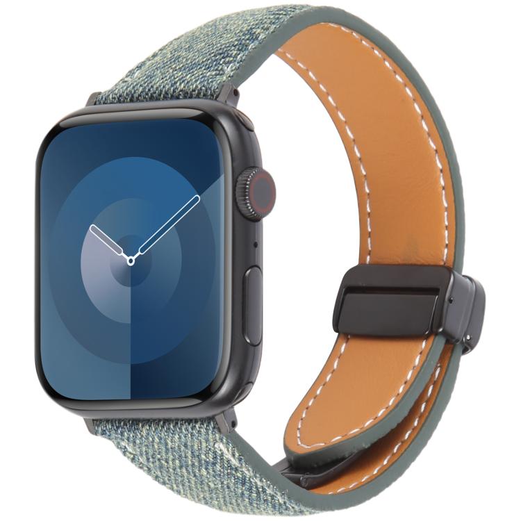 Folding Magnetic Buckle Denim Leather Watch Band, Compatible with Apple Watch 42mm / 41mm / 40mm / 38mm