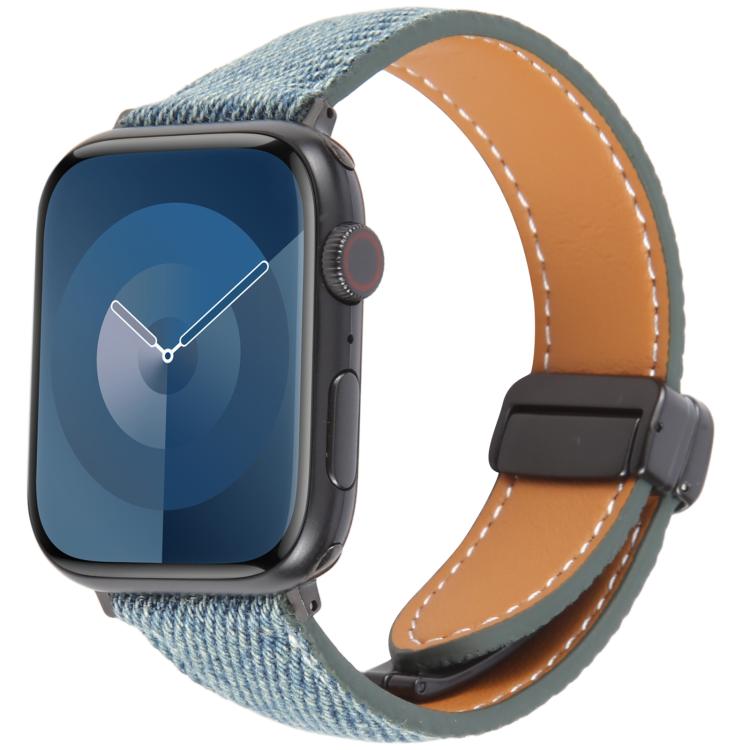 Folding Magnetic Buckle Denim Leather Watch Band, Compatible with Apple Watch 42mm / 41mm / 40mm / 38mm