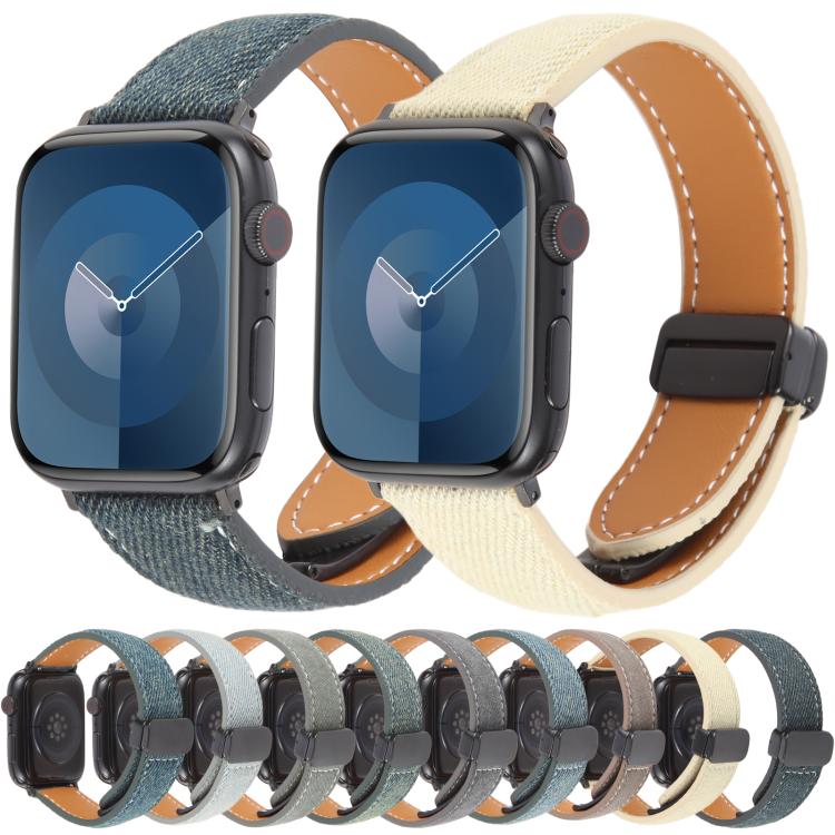 Folding Magnetic Buckle Denim Leather Watch Band, Compatible with Apple Watch 42mm / 41mm / 40mm / 38mm