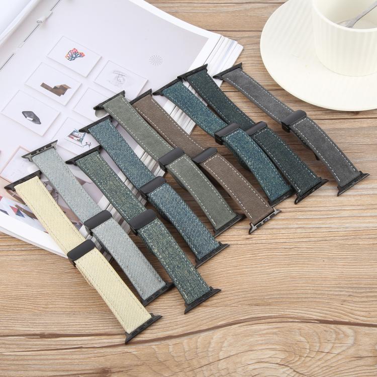 Folding Magnetic Buckle Denim Leather Watch Band, Compatible with Apple Watch 46mm / 49mm / 45mm / 44mm