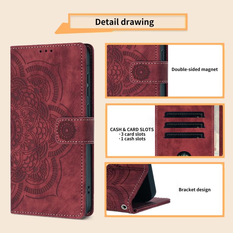 Mandala Embossed Retro Frosted Leather Phone Case, Compatible with Motorola Moto G24 / G04s / E14 4G