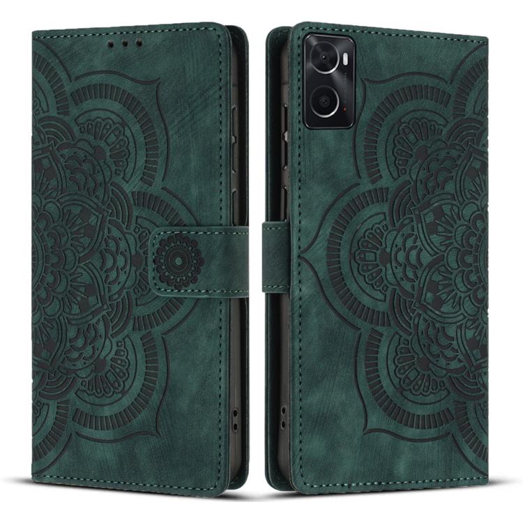 Mandala Embossed Retro Frosted Leather Phone Case, Compatible with OPPO A76 4G / A96 4G