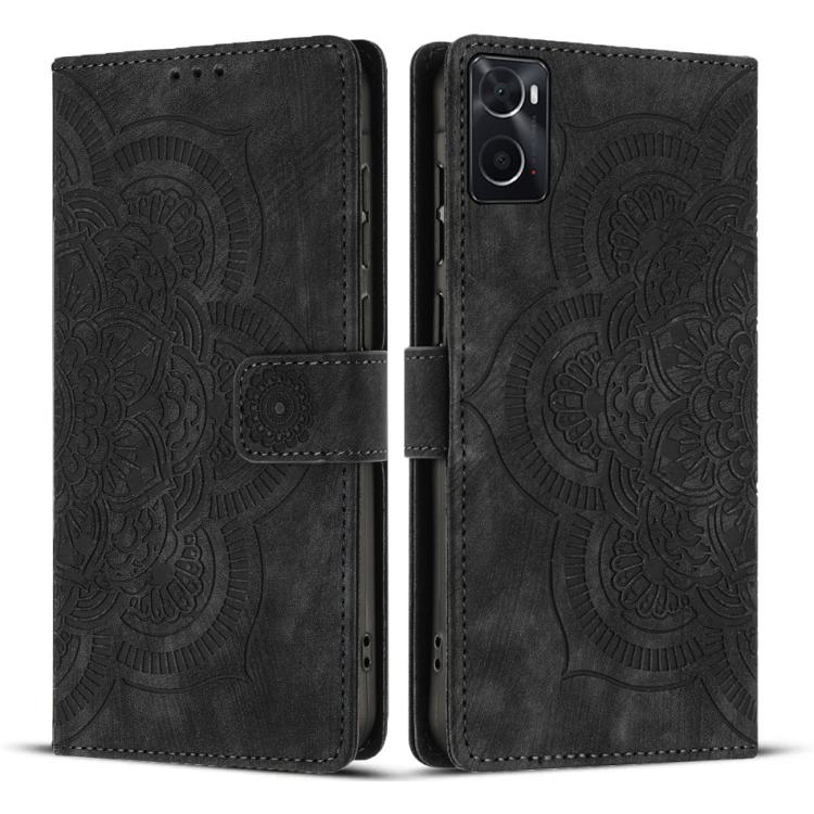 Mandala Embossed Retro Frosted Leather Phone Case, Compatible with OPPO A76 4G / A96 4G