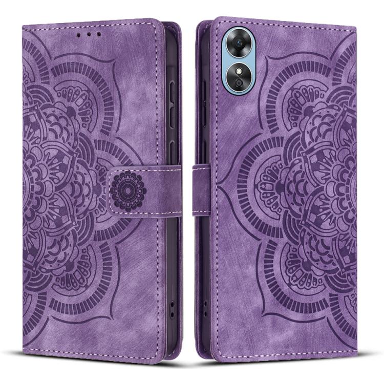 Mandala Embossed Retro Frosted Leather Phone Case, Compatible with OPPO A17