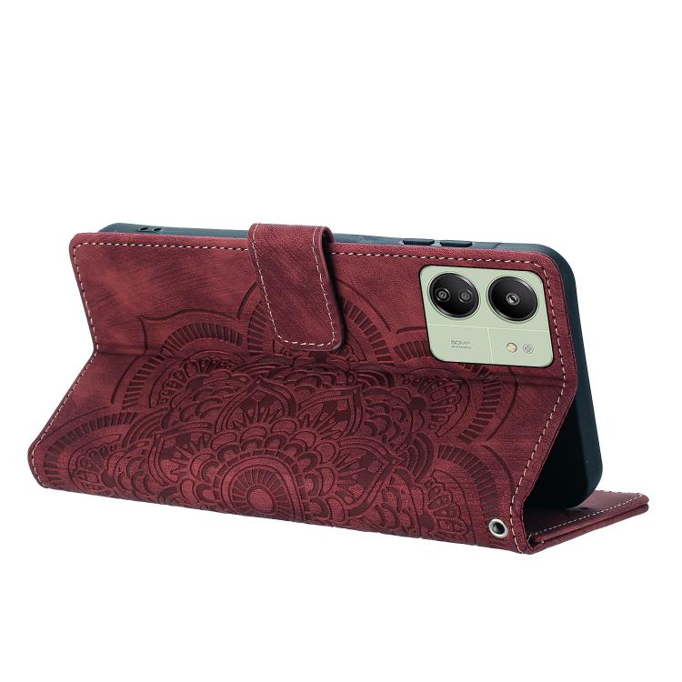 Mandala Embossed Retro Frosted Leather Phone Case, Compatible with Redmi 13C 4G / 5G